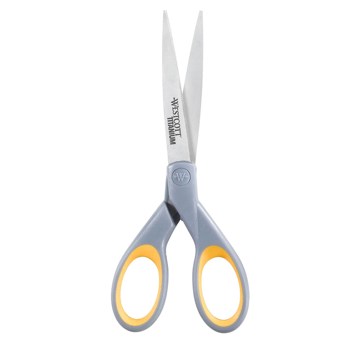 Westcott ‎13824 7” & 5” Pointed Titanium-Bonded Crafting Scissors with Soft Handles, Gray/Yellow (2 Pack) Multiple (2 pack)