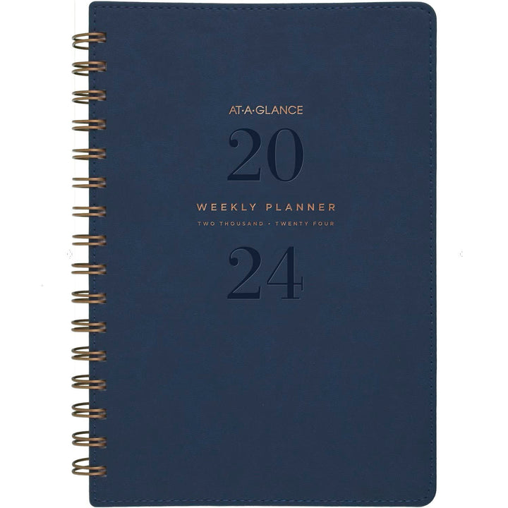 AT-A-GLANCE 2024 Weekly & Monthly Planner, 5-1/2" x 8-1/2", Small, Wirebound, Signature Collection, Navy (YP2002024) 2024 Old Edition