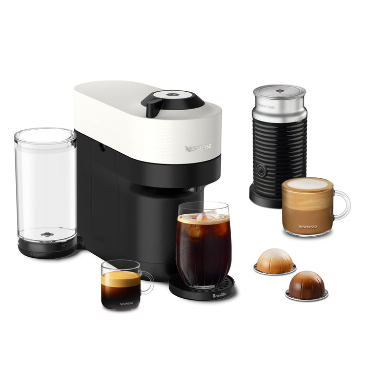 Nespresso Vertuo Pop+ Coffee and Espresso Maker by Breville with Milk Frother, Coconut White Machine + Frother