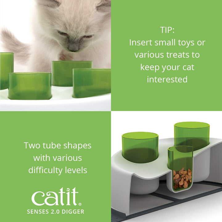 Catit Senses 2.0 Digger Interactive Slow Feeder - Turn Mealtime into Play Time 1 Green,White