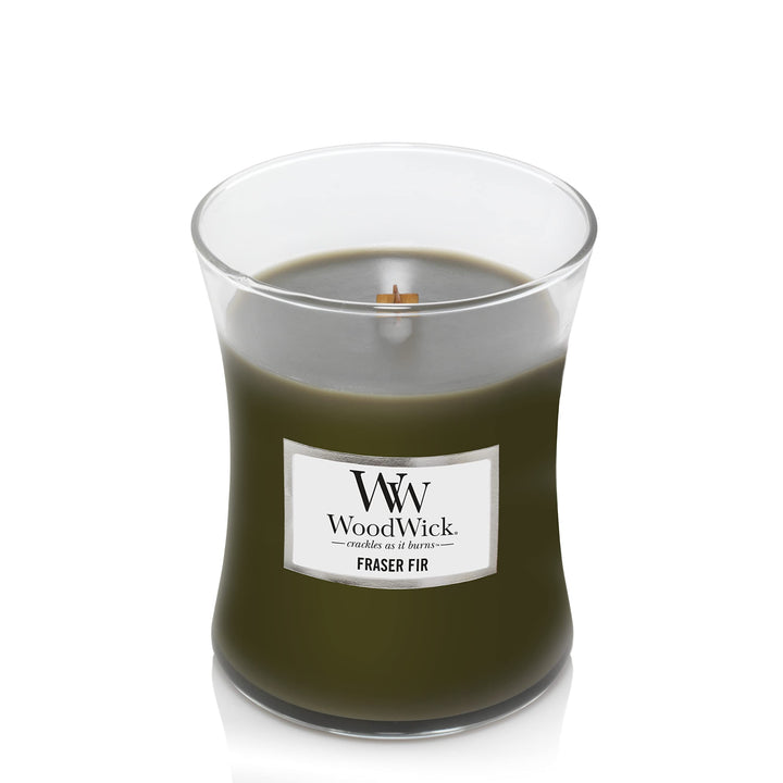 WoodWick Medium Hourglass Candle, Fraser Fir - Premium Soy Blend Wax, Pluswick Innovation Wood Wick, Made in USA WoodWick Medium - Single Pour