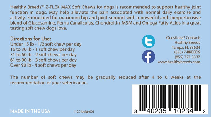 Healthy Breeds Belgian Malinois Z-Flex Max Hip and Joint Soft Chews 50 Count 50 Ct
