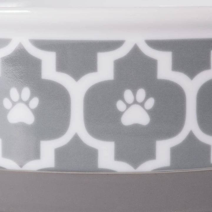 Bone Dry Lattice Pet Bowl, Removable Silicone Ring Creates Non-Slip Bottom for Secure Feeding & Less Mess, Microwave & Dishwasher Safe, Small Set, 4.25x2", Gray, 2 Count