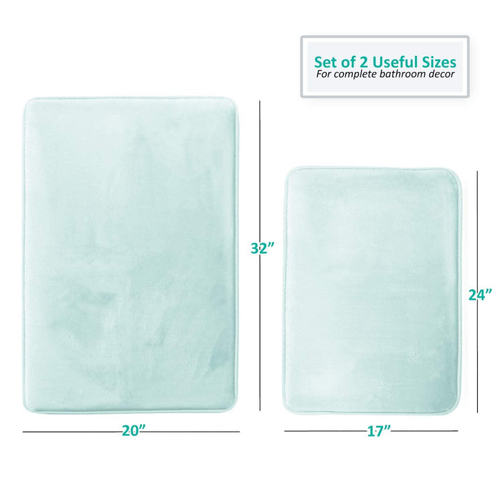 Clara Clark 2 Piece Bathroom Rugs Bath Mat Set, Velvet Memory Foam Bath Mats for Bathroom - Non-Slip, PVC Backing Bath Rugs, Washable Bathroom Rug Mats - Dries Quickly, Bathroom Rug Set - Aqua Solid 2 Piece Set Light Blue