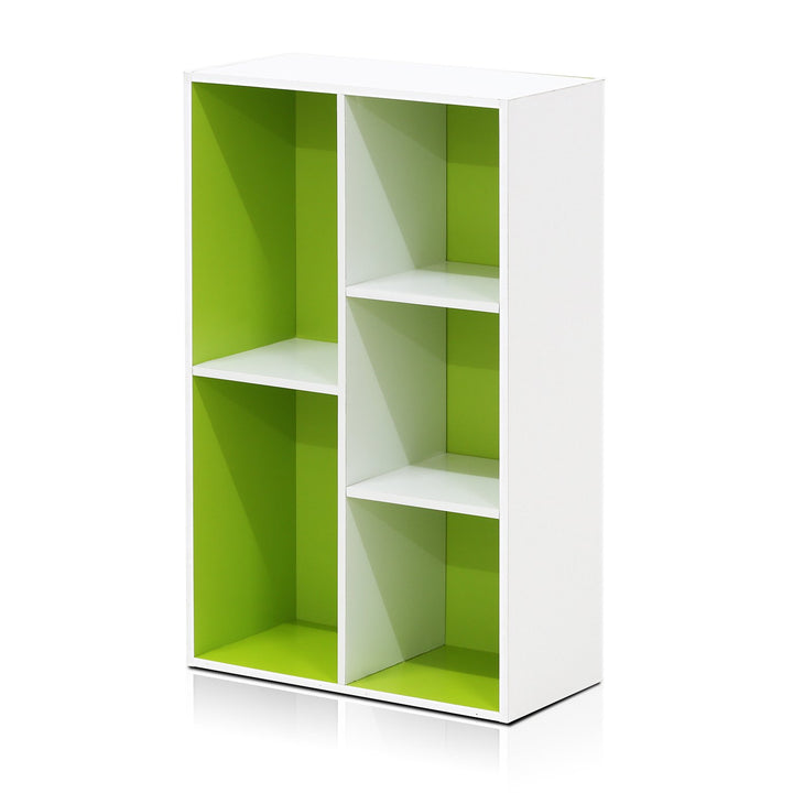 Furinno Pasir 3-Tier Open Shelf Bookcase, White/Green 11003WH/GR 3-Tier Cube