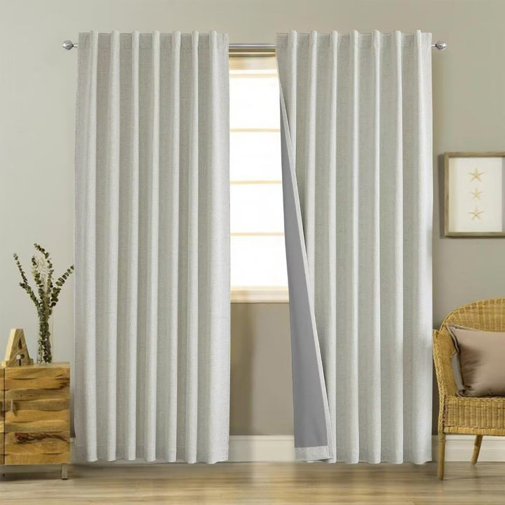 Joydeco 100% Black Out Curtains 63 inch Long 2 Panels Burg Natural Blackout Linen Drapes for Bedroom Living Room Darkening Curtain Thermal Insulated Back tab Rod Pocket(37x63 inch,Sage Green) Sage Green 37"W x 63"L (Pack of 2)