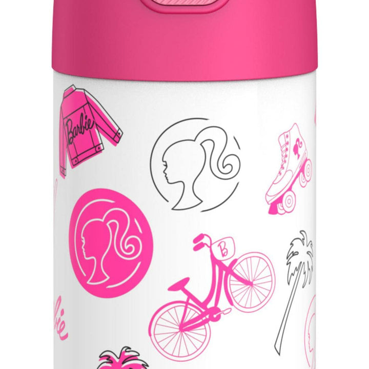 THERMOS FUNTAINER Water Bottle with Straw - 12 Ounce, Barbie - Kids Stainless Steel Vacuum Insulated Water Bottle with Lid Licensed Characters