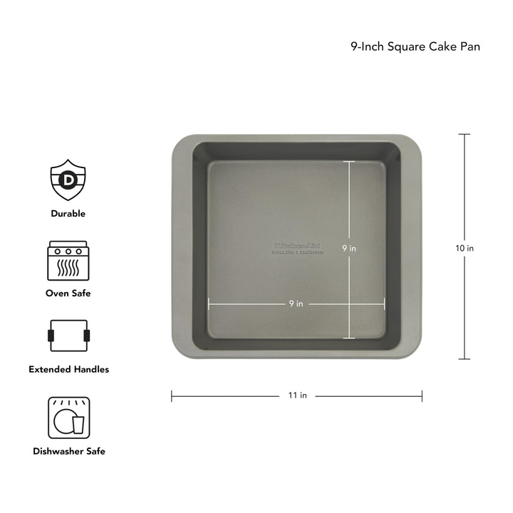 KitchenAid 9-In Nonstick Swiss Engineered Aluminized Steel Square Cake Pan, Dishwasher Safe, Contour Silver 9in