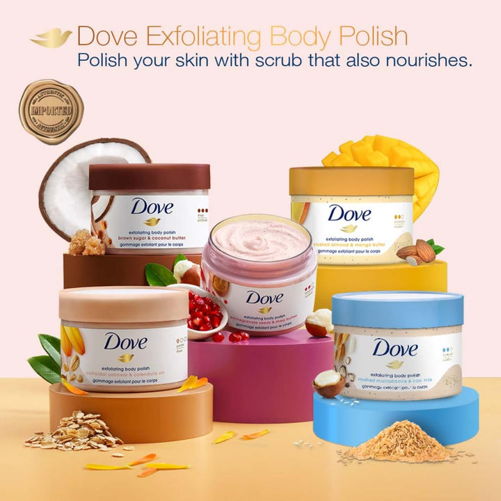 Dove Scrub Pomegranate & Shea Butter For Silky, Soft Skin Body Scrub Exfoliates and Provides Lasting Nourishment 10.5 oz