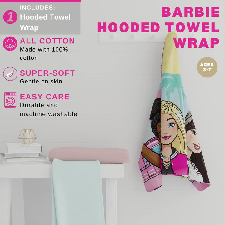 Barbie Bath/Pool/Beach Soft Cotton Terry Hooded Towel Wrap, 24 in x 50 in, By Franco Kids Barbie