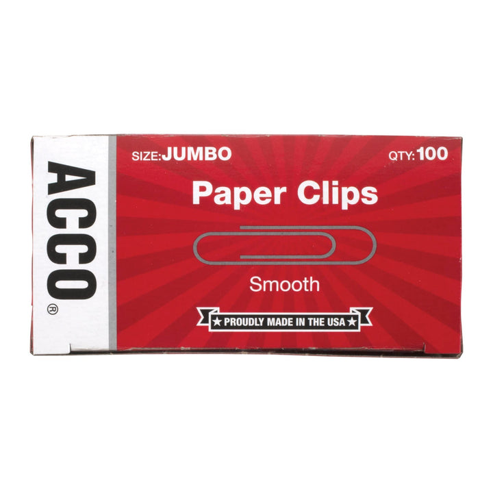 ACCO Paper Clips, Jumbo, Smooth, 100 Clips/Box, 1 Box (72580) 10 Count (Pack of 1)