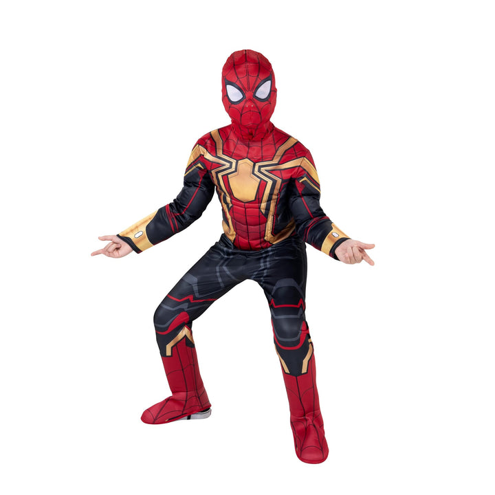 Marvel Integrated Spider-Man Official Youth Halloween Costume - Premium Quality Padded Jumpsuit with Pull On Fabric Mask Small