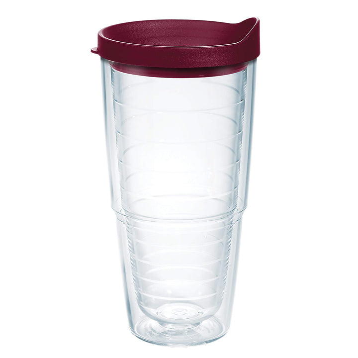 Tervis Clear & Colorful Lidded Made in USA Double Walled Insulated Tumbler Travel Cup Keeps Drinks Cold & Hot, 24oz, Maroon Lid