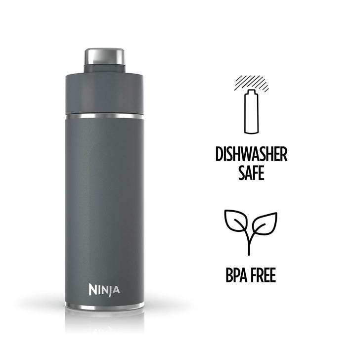 Ninja DW2401GY Thirsti 24oz Travel Water Bottle, For Carbonated Sparkling Drinks, Colder and Fizzier Longer, Leak Proof, 24 Hrs Cold, Dishwasher Safe, Stainless Steel Insulated Tumbler, Charcoal Gray 24 Fluid Ounces