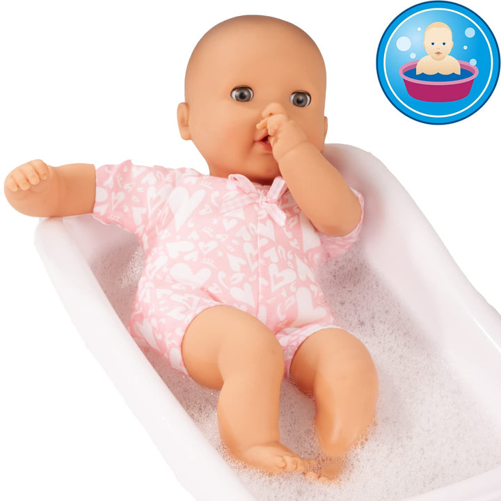 Gotz 2416070 Cosy Aquini to Dress - 13" Tall Bathing Doll Without Hair and Brown Sleeping Eyes.