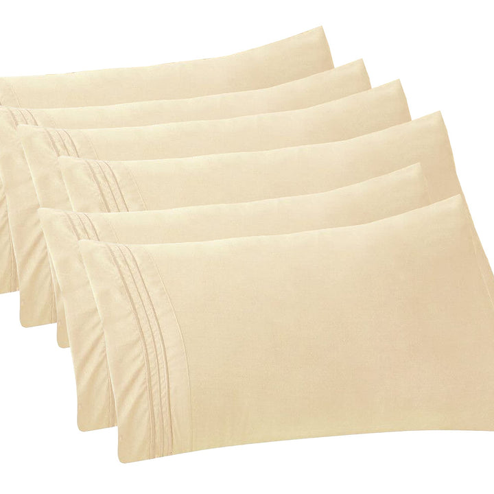 Elegant Comfort 6-PACK Solid Pillowcases 1500 Thread Count Egyptian Quality - Easy Care, Smooth Weave, Wrinkle and Stain Resistant, Easy Slip-On, 6-Piece Set, Standard/Queen Pillowcase, Cream