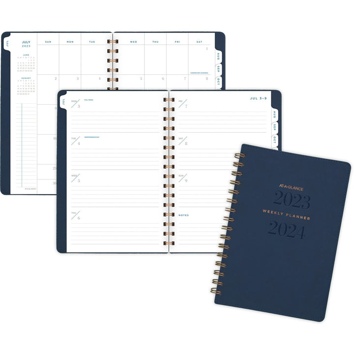 AT-A-GLANCE 2023-2024 Academic Planner, Weekly & Monthly, 5-1/2" x 8-1/2", Small, Monthly Tabs, Pocket, Flexible Cover, Signature Collection, Navy (YP200A20) 2023-2024 New Edition