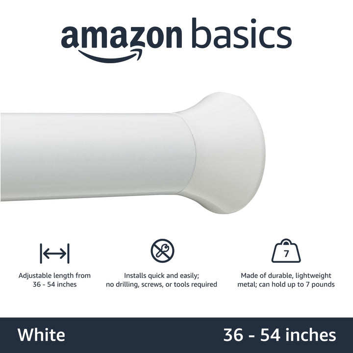 Basics Tension Curtain Rod, 36-54" Adjustable Length, Classic Finial, White 36-54" Indoor