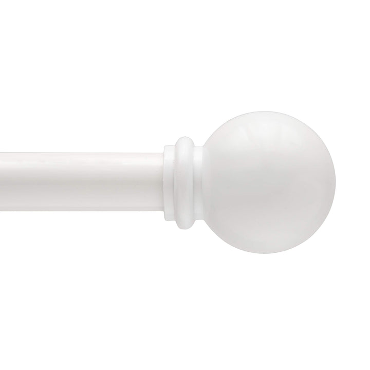 Kenney KN71702 Chelsea Ball End Standard Decorative Window Curtain Rod, 28-48" Adjustable Length, White Finish, 5/8" Diameter Steel Tube, 1-Pack 28-48"