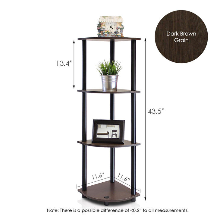 Furinno Turn-N-Tube 4-Tier Corner Display Rack Multipurpose Shelving Unit, Dark Brown Grain/Black 4-Tier Round Tube