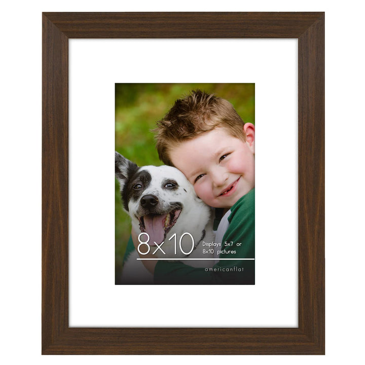 Americanflat 8x10 Picture Frame in Walnut - Use as 5x7 Picture Frame with Mat or 8x10 Frame Without Mat - Engineered Wood Photo Frame with Shatter-Resistant Glass and Easel for Wall and Tabletop