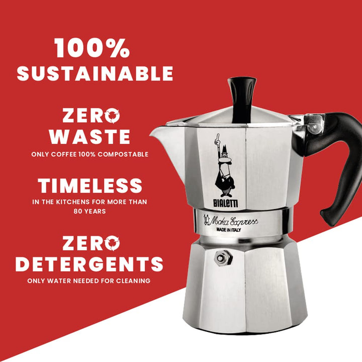 Bialetti - Moka Express: Iconic Stovetop Espresso Maker, Makes Real Italian Coffee, Moka Pot 3 Cups (4.3 Oz - 130 Ml), Aluminium, Silver 3-Cup