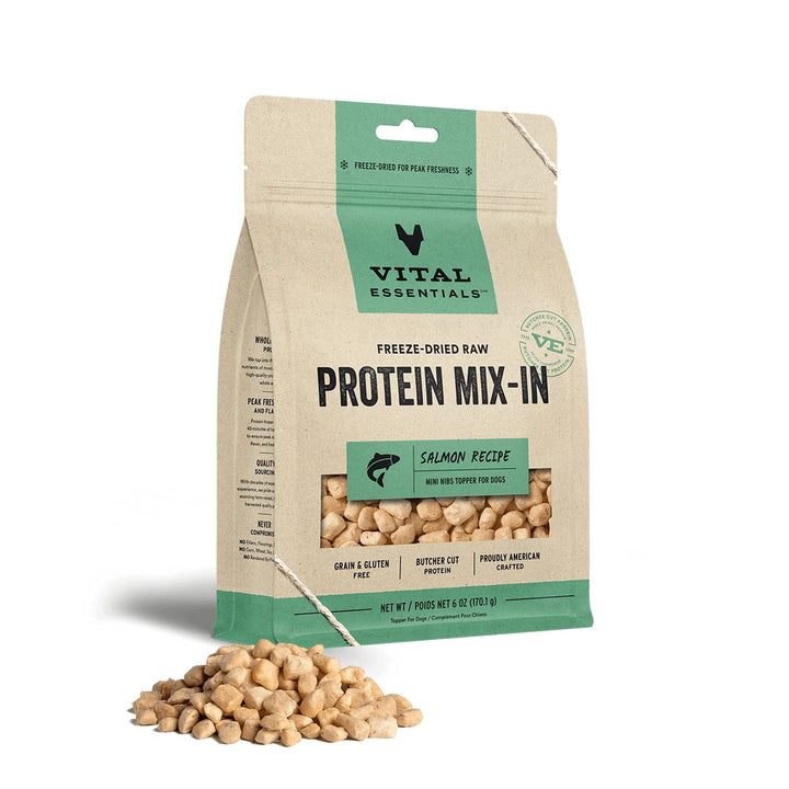 Vital Essentials Freeze Dried Raw Protein Mix-in Dog Food Topper, Salmon Mini Nibs Topper for Dogs, 6 oz