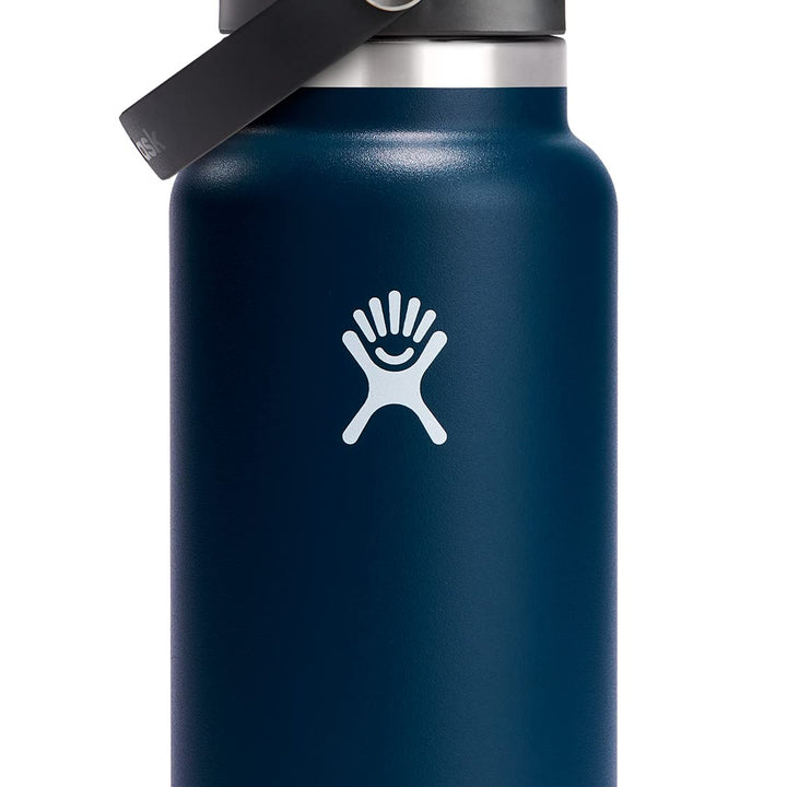 Hydro Flask Stainless Steel Wide Mouth Water Bottle with Flex Straw Lid and Double-Wall Vacuum Insulation Indigo 32 Oz