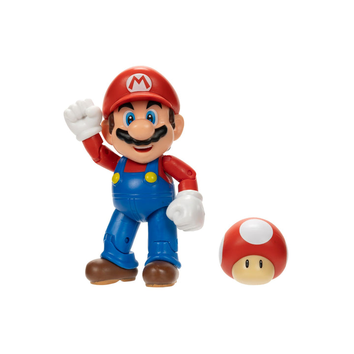 Nintendo Super Mario 4-Inch Mario Poseable Figure with Power up Mushroom Accessory. Ages 3+ (Officially licensed)