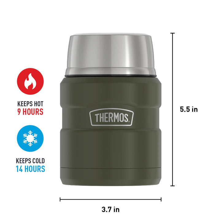 THERMOS Stainless King Vacuum-Insulated Food Jar with Spoon, 16 Ounce, Army Green