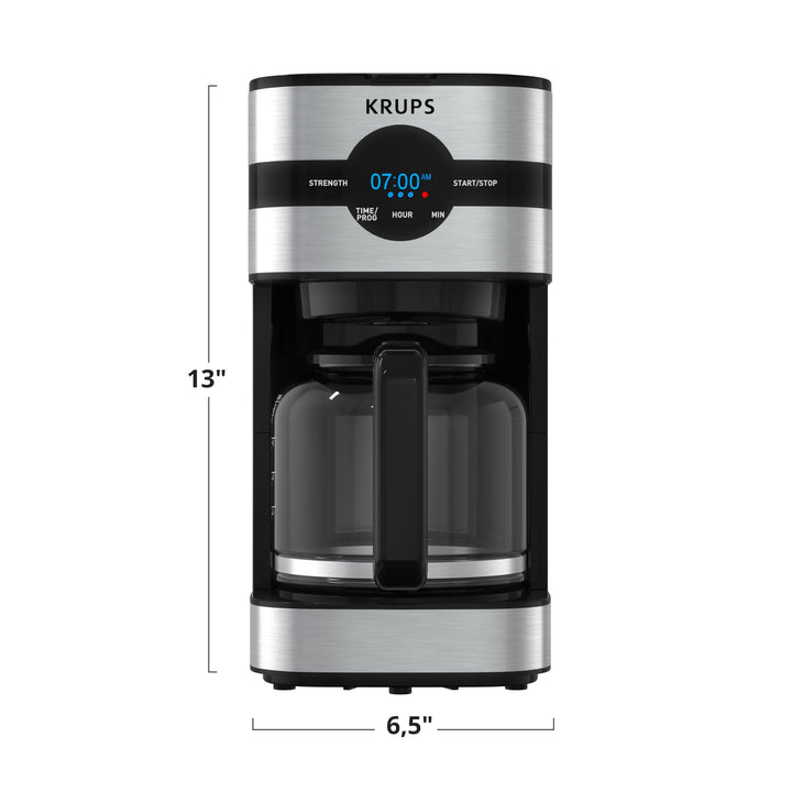 Krups Coffee Maker 10 Cups Digital Simply Brew Stainless Steel Drip Coffee Maker 900 Watts Digital Control, Coffee Filter, Drip Free, Dishwasher Safe Pot Silver and Black 10-Cup Glass & Digital