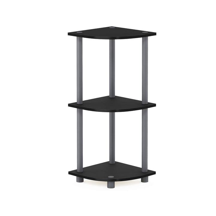 Furinno Turn-N-Tube 4-Tier Corner Display Rack Multipurpose Shelving Unit, Dark Brown Grain/Black 4-Tier Round Tube