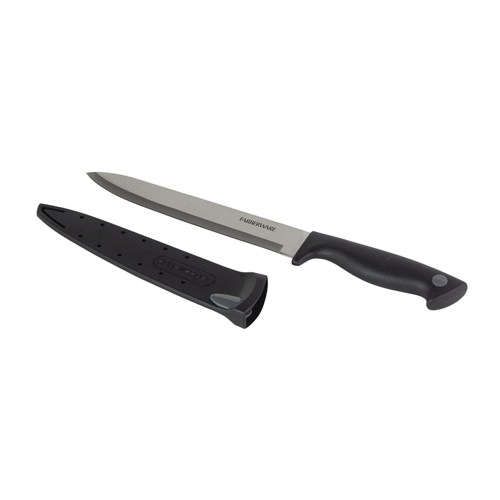 Farberware Edgekeeper 8-Inch Slicing Knife with Self-Sharpening Blade Cover, High Carbon-Stainless Steel Kitchen Knife with Ergonomic Handle, Razor-Sharp Knife, Black Black/Gray