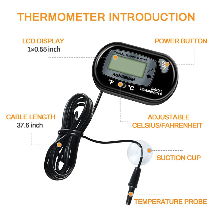 Simple Deluxe 100W Ceramic Heat Lamp Reptile Heat Emitter Heater Lamp Bulb No Light with Free Digital-Thermometer, for Pet Brooder Coop Chicken, Dragon Turtle Lizard Snake Aquarium Tank Black