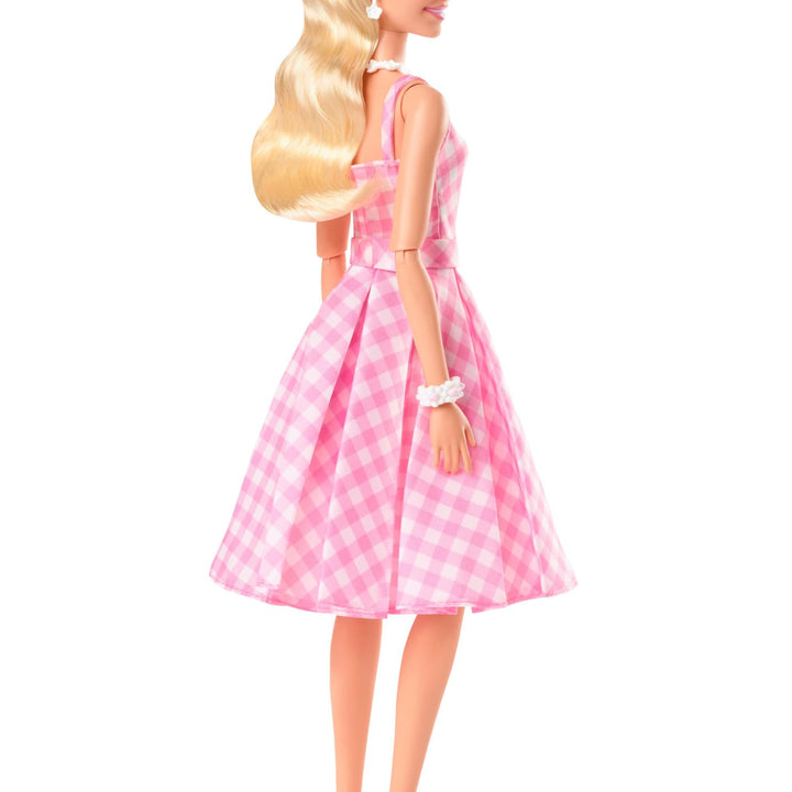 Barbie The Movie Doll, Margot Robbie as, Collectible Doll Wearing Pink & White Gingham Dress with Daisy Chain Necklace Multicolor