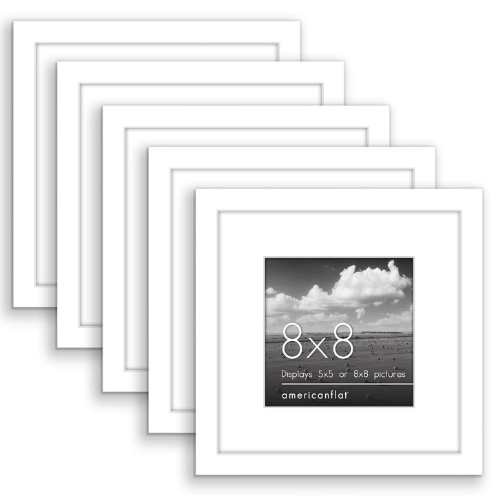 Americanflat 12x16 Picture Frame with Polished Plexiglass - Set of 5 - Use as 8.5x11 Frame with Mat or 12x16 Frame Without Mat - Galleria Collection - Gallery Wall Frame Set for Wall Display - White