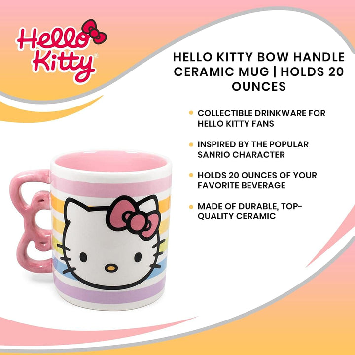 Silver Buffalo Sanrio Hello Kitty Rainbow Dots 3D Sculpted Shaped Handle Ceramic Mug, 20 Ounces