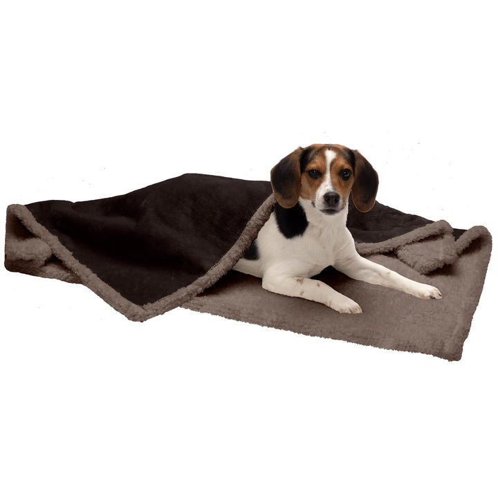 Furhaven Waterproof & Self-Warming Throw Blanket for Dogs & Indoor Cats, Washable & Reflects Body Heat - Soft-Edged Terry & Sherpa Dog Blanket - Espresso, Medium