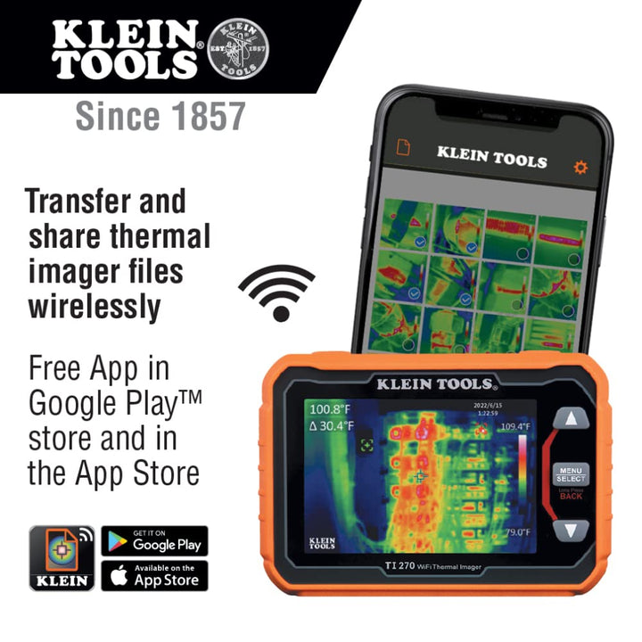 Klein Tools TI270 Rechargeable Thermal Imaging Camera, Over 10000 Pixels, Wi-Fi Data Transfer, 3 Palettes, High / Low Temperature Points Thermal Imager w/ WiFi