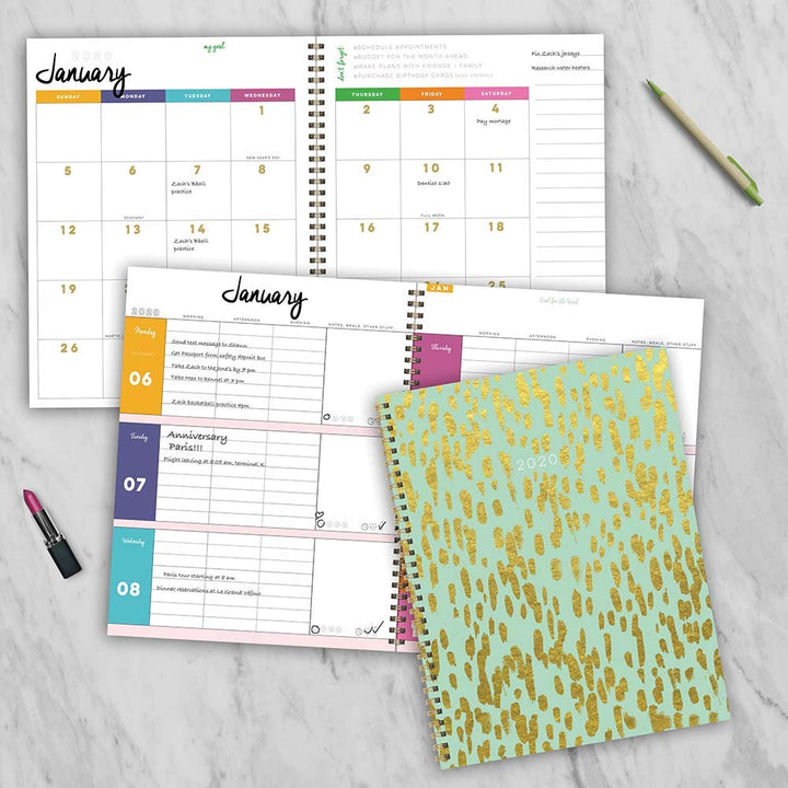 2020 Gold Dot Strokes Large Weekly Monthly Planner