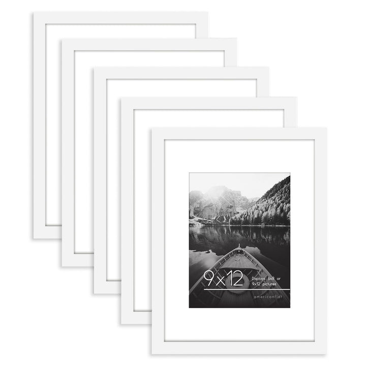 Americanflat 12x16 Picture Frame with Polished Plexiglass - Set of 5 - Use as 8.5x11 Frame with Mat or 12x16 Frame Without Mat - Galleria Collection - Gallery Wall Frame Set for Wall Display - White