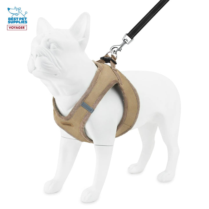 Voyager Step-in Plush Dog Harness – Soft Plush, Step in Vest Harness and Reflective Dog 5 ft Leash Combo with Neoprene Handle for Small and Medium Dogs by Best Pet Supplies -Set (Latte Suede), M Harness Leash Set (Latte Suede) M (Chest: 16 - 18")