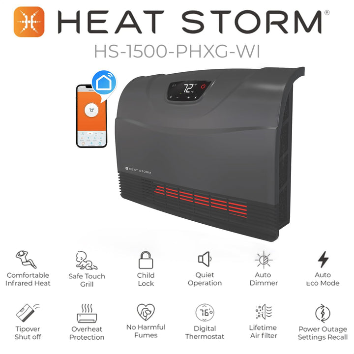 Heat Storm Phoenix Infrared Space Heater with Attachable Feet, Remote Control, Energy Efficient-750-1500 Watts, White Floor or Wall - HS-1500-PHX Infrared Heater