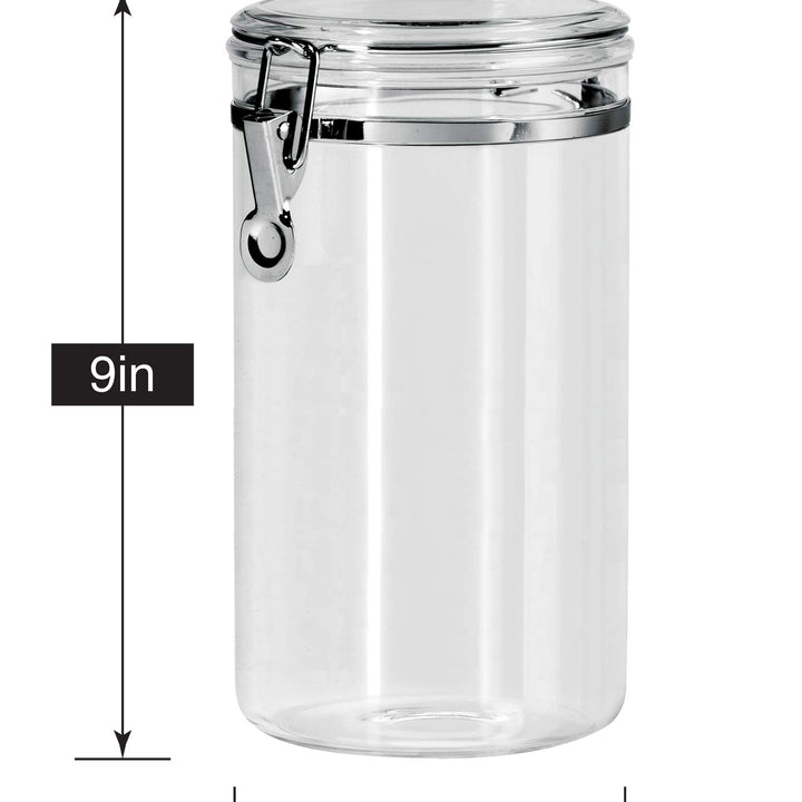 OGGI Large Clear Canister with Clamp Lid, 72 oz - Large Airtight Food Storage Container, for Kitchen & Pantry Storage of Bulk, Dry Foods, Pasta, Flour, Sugar, Coffee, Rice, Tea, Spices & Herbs 73-Ounce