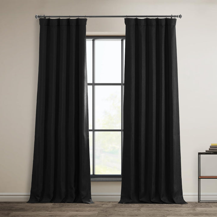 HPD Half Price Drapes Faux Linen Room Darkening Curtains - 108 Inches Long Luxury Linen Curtains for Bedroom & Living Room (1 Panel), 50W X 108L, Essential Black