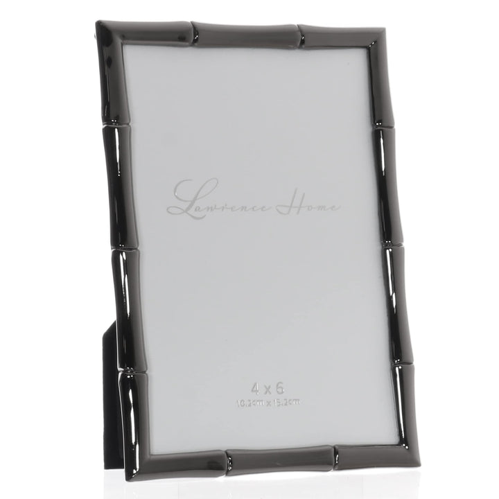 Lawrence Frames 8x10 Black Polished Metal Picture Frame with Bamboo Design, or 5x7 with Included Mat Black Smoke 8x10 (5x7 Mat)