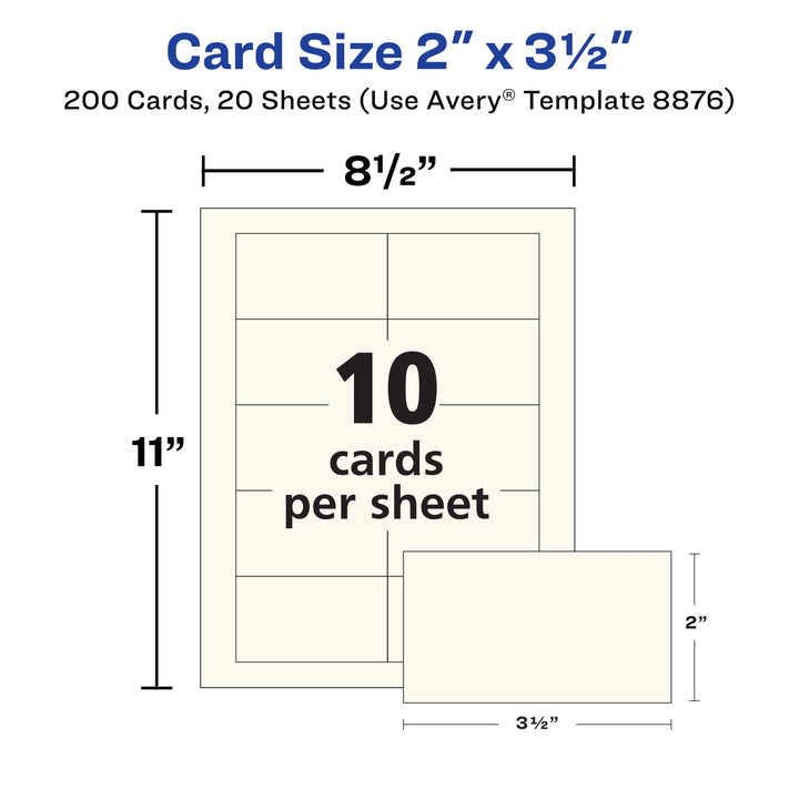 Avery Clean Edge Printable Business Cards with Sure Feed Technology, 2" x 3.5", Ivory, 200 Blank Cards for Inkjet Printers (08876)