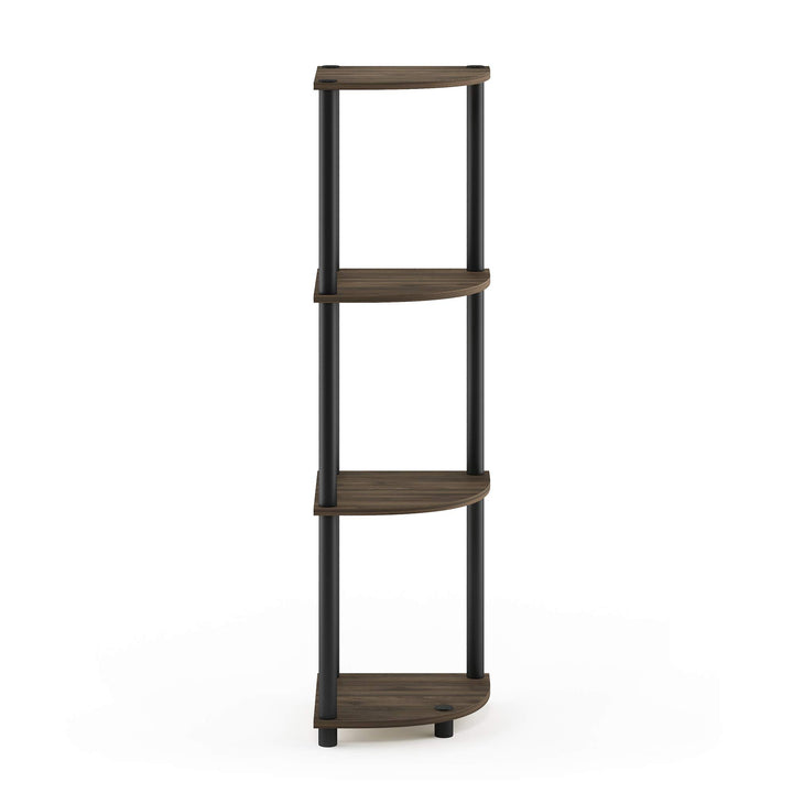 Furinno Turn-N-Tube 4-Tier Corner Display Rack Multipurpose Shelving Unit, Dark Brown Grain/Black 4-Tier Round Tube