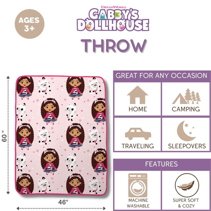 Franco Gabby's Dollhouse Kids Bedding Super Soft Micro Raschel Throw, 46 in x 60 in, (Official DreamWorks Product)