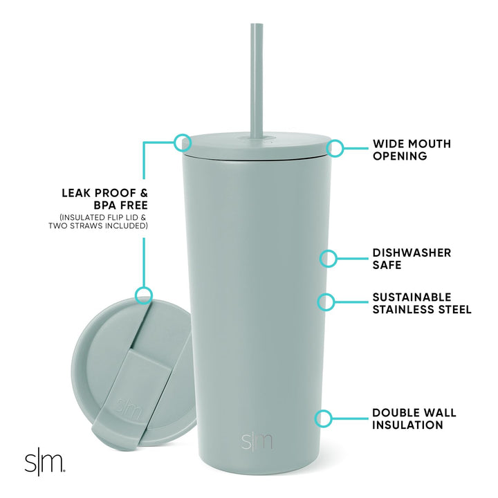 Simple Modern Insulated Tumbler with Lid and Straw | Iced Coffee Cup Reusable Stainless Steel Water Bottle Travel Mug | Gifts for Women Men Her Him | Classic Collection | 20oz | Sea Glass Sage